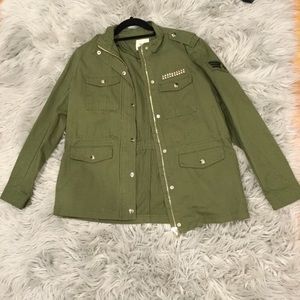 Olive green jean jacket with gold studs